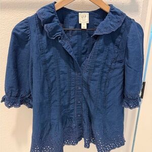 GAP Blue Eyelet Button-Up Blouse